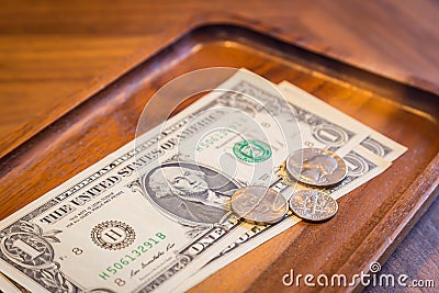 Gratuity money tips, fee charge. Stock Photo