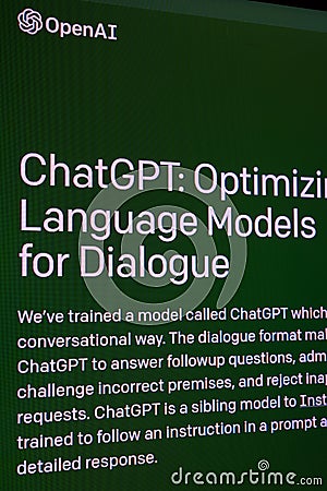 close up of a monitor showing ChatGPT website at vertical compsition Editorial Stock Photo