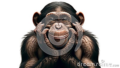 Chimpanzee with Hands on Face and a Playful Smile Stock Photo