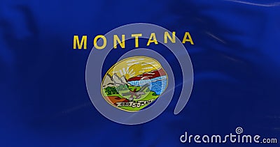 Close-up of Montana state flag waving Cartoon Illustration