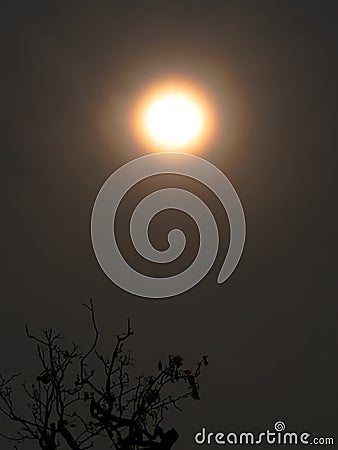 Close up Moon Halo Isolated on Sky in Thailand Stock Photo