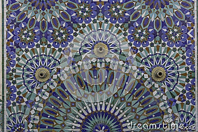 Close up Moroccan ceramic tiles as part of a fountain Stock Photo