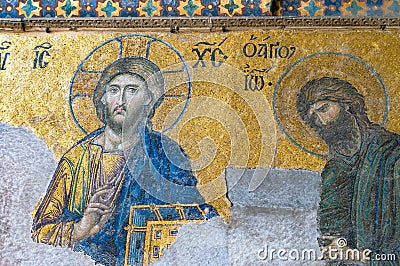 Close up of mosaic of Jesus Christ in Hagia Sophia Editorial Stock Photo