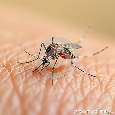 Close up of a mosquito on human skin, highlighting a nuisance Stock Photo
