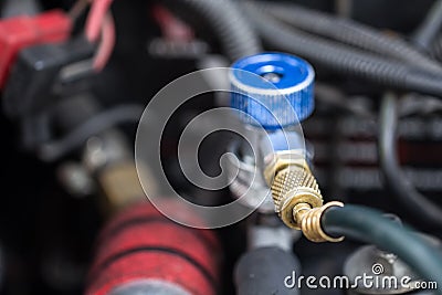 Close up motor car machine gas injector installing in gasoline e Stock Photo