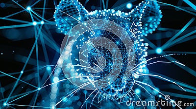 Close-up of a mouse muzzle in grid style. Polygonal computerized image of a rat. Facial recognition grid Stock Photo