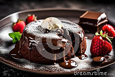 A close-up of a mouthwatering chocolate lava cake with a gooey center Stock Photo
