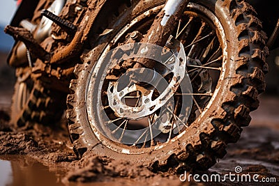 close-up of a muddy motocross bike tire Stock Photo