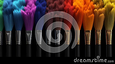 Close up multicoloured Make Up Brush. Fashion cosmetic makeup autumn Set Stock Photo