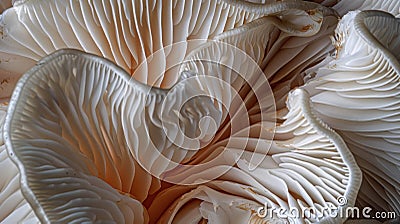 Close-up of Mushroom Underside, Hyper-Realistic Texture, Emphasizing The Natural Architecture of Gills Stock Photo