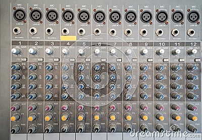 Sound technician audio mixer equalizer control for background. Stock Photo