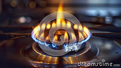 Close-up of a natural gas stove burner. Stock Photo