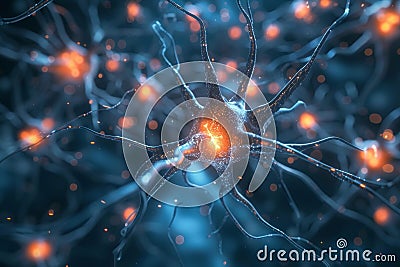 Close up of neurons connecting and sparking, visualizing neuroplasticity and memory formation Stock Photo