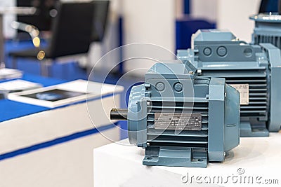 Close up new electric 3 phase induction motor for industrial on table Stock Photo