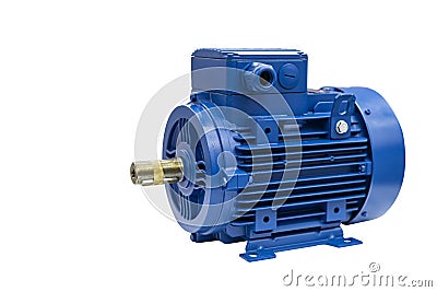 Close up new electric 3 phase induction motor for industrial on table isolated with clipping path Stock Photo
