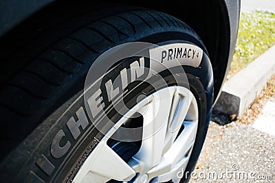 Close-up of new Michelin Primacy 4 tyre is designed for safety made to last Editorial Stock Photo