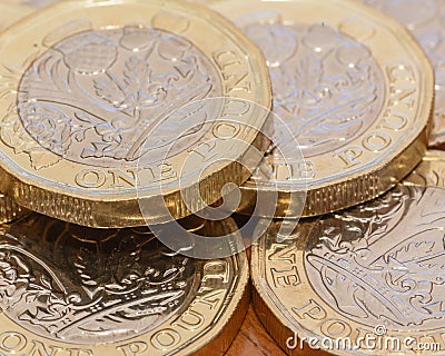 Close up on New One Pound Coins 2017 Design C Stock Photo