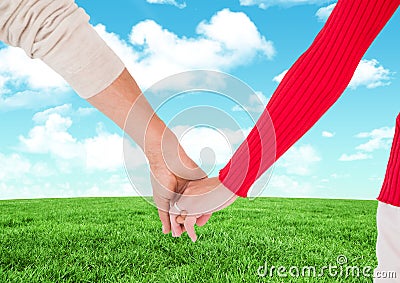 Close-up of newly couple holding hands Stock Photo