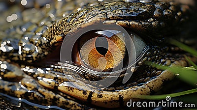 Close up of Nile crocodile Crocodylus niloticus eye in sunshine. generative ai Stock Photo