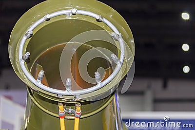 Close up nozzle of mist fan for to keep the place soothing and cold or for industrial use Stock Photo