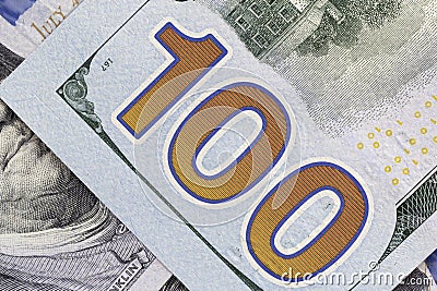 Number 100 on one hundred dollars banknote Editorial Stock Photo