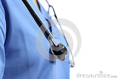 Close up of a nurse or doctor chest with stethoscope Stock Photo