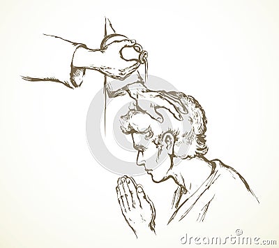 Prayer of blessing and laying on of hands. Vector drawing Stock Photo