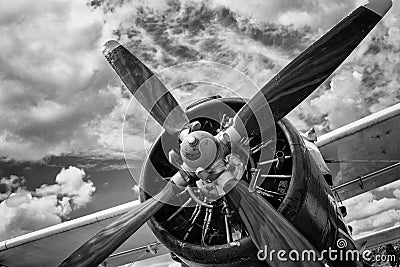 Close up of old airplane in black and white Stock Photo