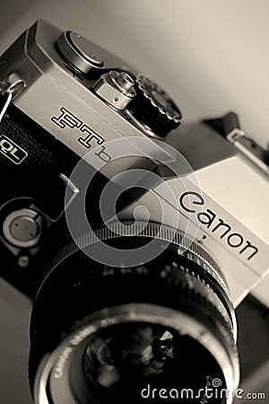 Close up of old Canon vintage photography camera Editorial Stock Photo