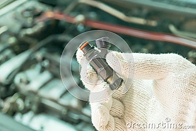 Close up of old fuel injector, Car maintenance service Stock Photo