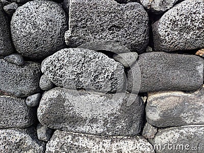 Close-up of a Old lava stone wall Stock Photo