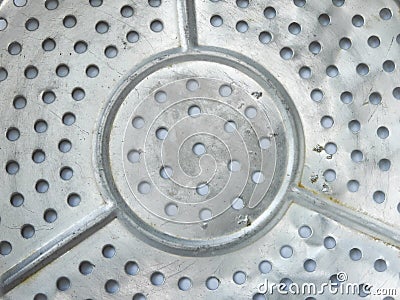 Close up of old round silver aluminum steamer. It is commonly used in Taiwanese villages for steaming food. Retro style. Stock Photo