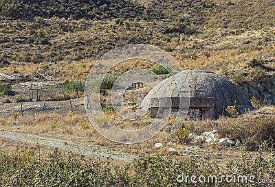 Close-up of one of the countless military concrete bunkers or dots in the southern Albania built during the communist government Stock Photo