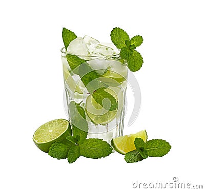 Close up one big glass of mojito isolated on white Stock Photo