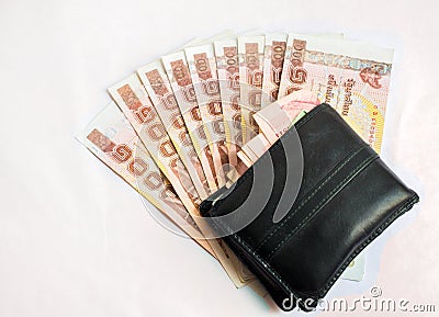 Close up of one thousand Thailand bath banknotes with black wall Stock Photo