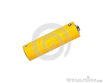 Close up one yellow alkaline AA battery on white Stock Photo