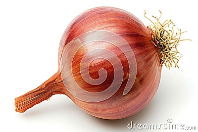 Close Up of an Onion on a White Background A detailed view of a single onion, showing its layers and texture, set against a plain Stock Photo