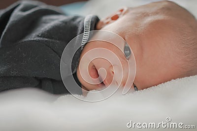 Close Up Open Eyes newborn prostrate portrait Stock Photo