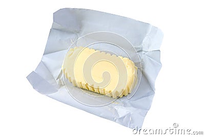 Close up of open pack of organic butter on white backgraund. Stock Photo