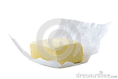 Close up of open pack of margarine or vegetarian butter on white backgraund. Stock Photo
