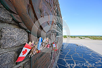 Close up of The Operation Dynamo Memorial to Allied Forces in Dunkirk with sand dunes in the background Editorial Stock Photo