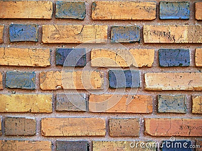 Close-up Orange and Brown Duo-Sized Brick Wall Stock Photo