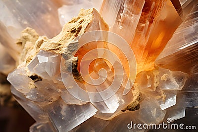 Close up of orange Calcite carbonate mineral crystal Stock Photo