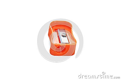 Orange pencil sharpener isolated on white background Stock Photo