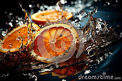 Close up Orange under water with splashes Stock Photo