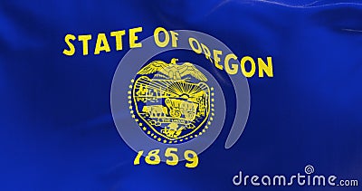 Close-up of the Oregon state flag waving Cartoon Illustration