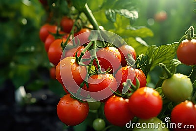 red cherry tomato growing on vine Stock Photo