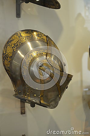 Close-up of original armor in the Army Museum of the Palace Les Invalides in Paris Editorial Stock Photo