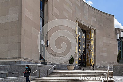 Close up ornate decorated Entrance and door of Brooklyn Public Library New York City USA Editorial Stock Photo