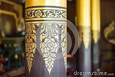 Close-up Ornate pillar in Lanna temple Stock Photo